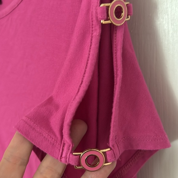 Cable & Gauge Cap Sleeve Top, High Low Hem, soft with Pink&Gold Hardware - Picture 3 of 9